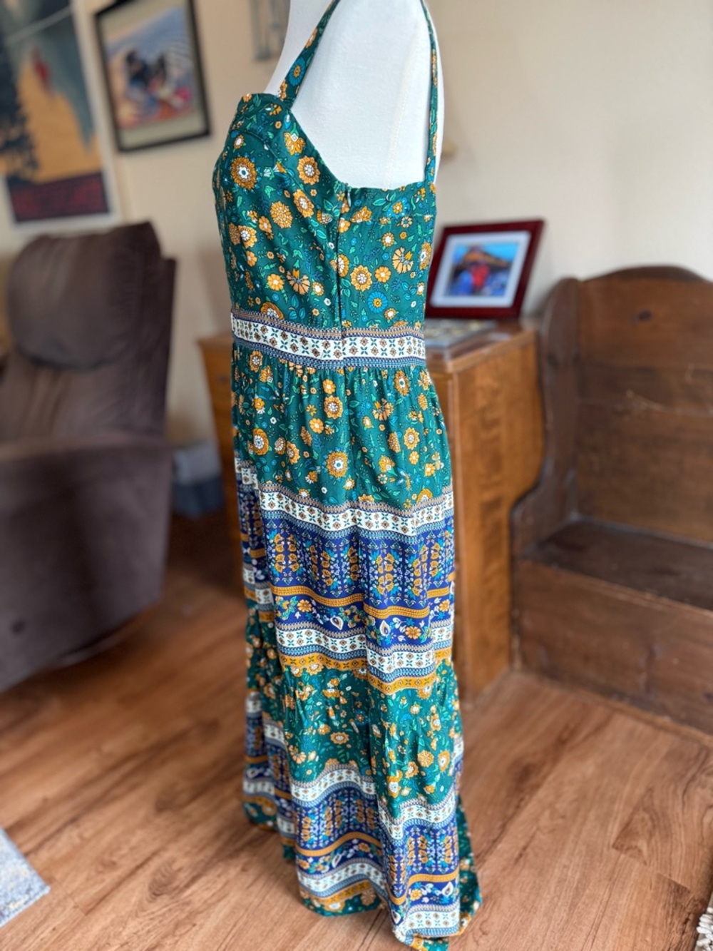 NWT Umgee Green and Blue Patterned Maxi Dress - Picture 6 of 11